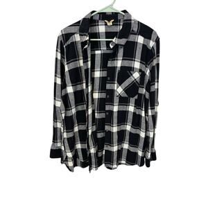 Woolrich plaid button-up flannel Gingham Black White Lumberjack Gorpcore XXL